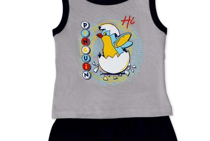 BAUWAA Baby Boys’ Sleeveless Cotton Shorts Set – Penguin Print (Available in 5 Colors)