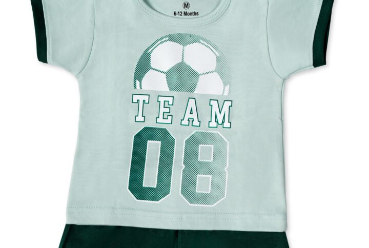 BAUWAA Baby Boys Cotton Shorts Set – Team 08 Soccer Print (0–24 Months, 5 Colors)