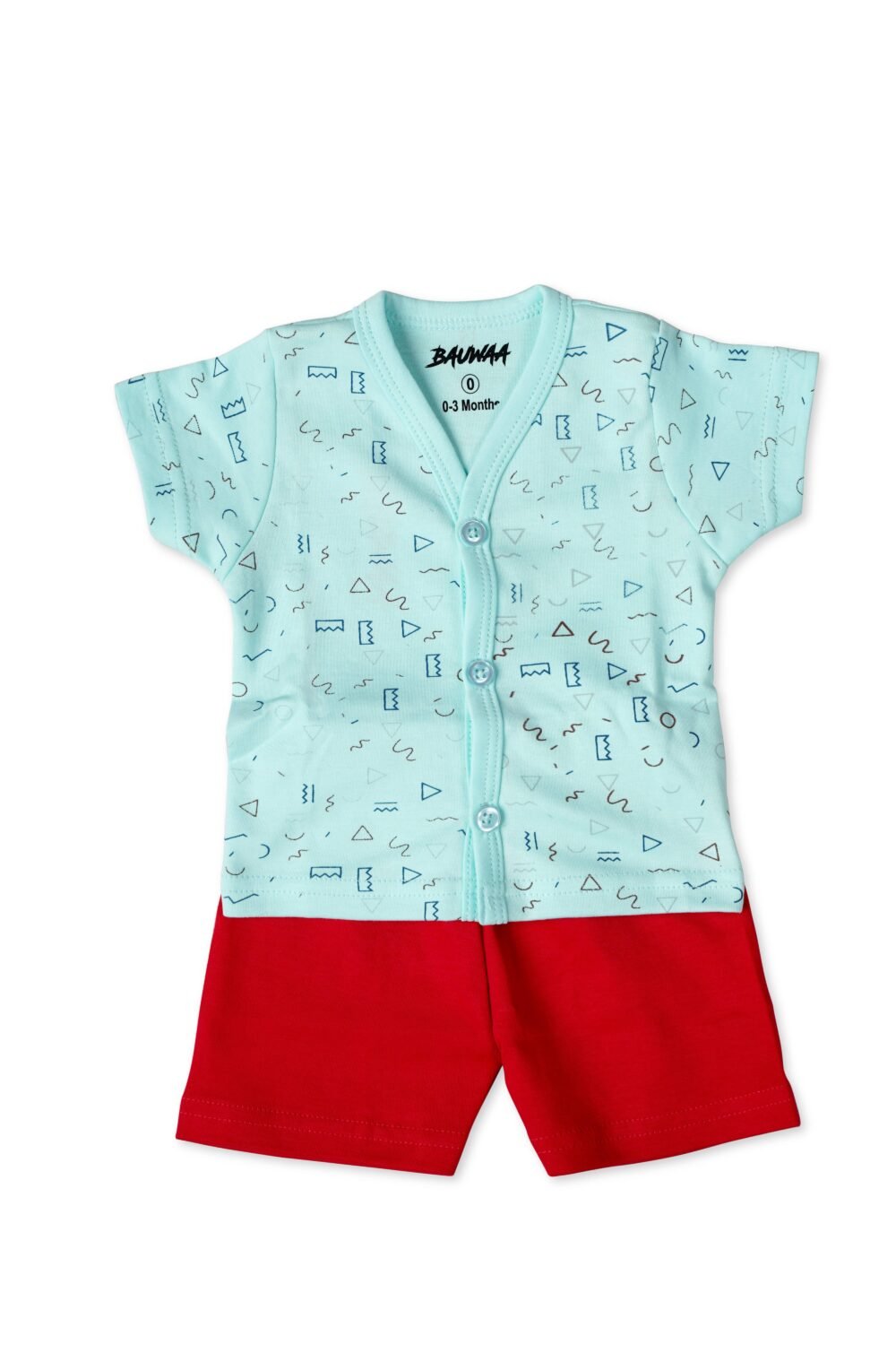 BAUWAA Baby Boys Cotton Button-Down Co-ord Set – Geometric Print (0–3 Months, 5 Colors)