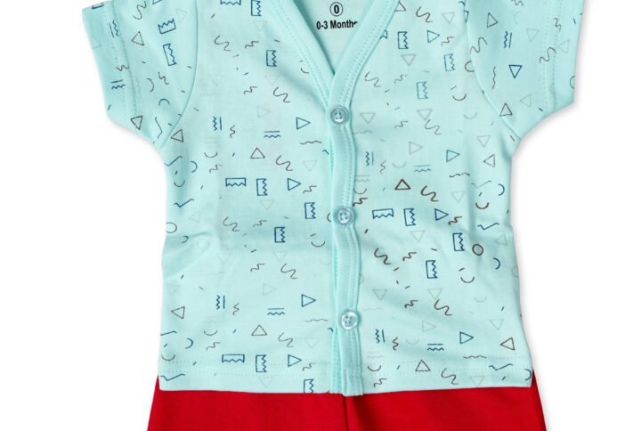 BAUWAA Baby Boys Cotton Button-Down Co-ord Set – Geometric Print (0–3 Months, 5 Colors)